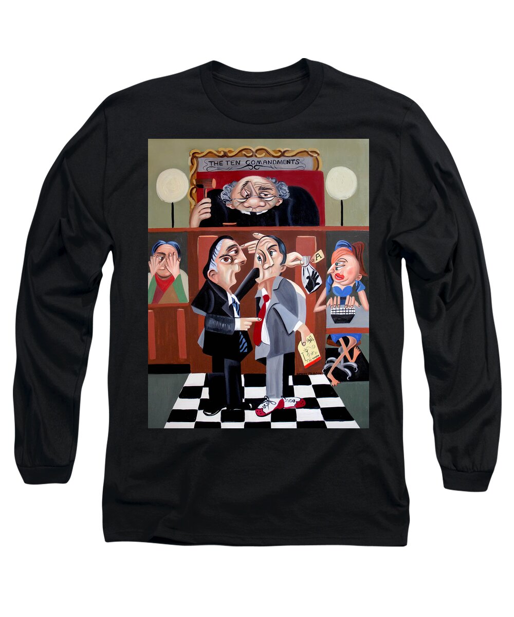 Order In The Court Long Sleeve T-Shirt featuring the painting Order In The Court by Anthony Falbo