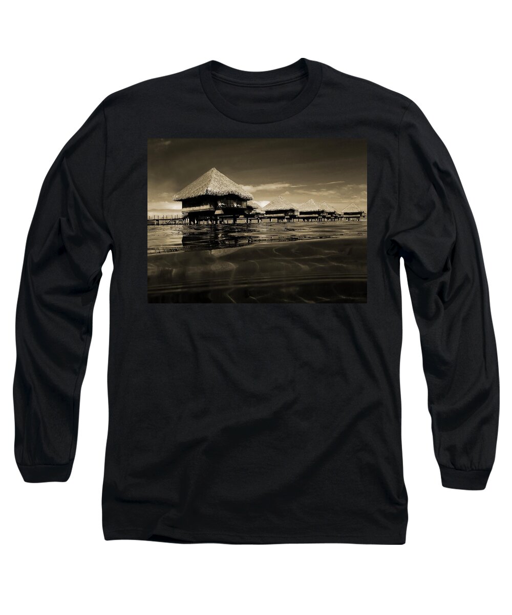 Overwater Bungalows Long Sleeve T-Shirt featuring the photograph Overwater Bungalows by Zinvolle Art