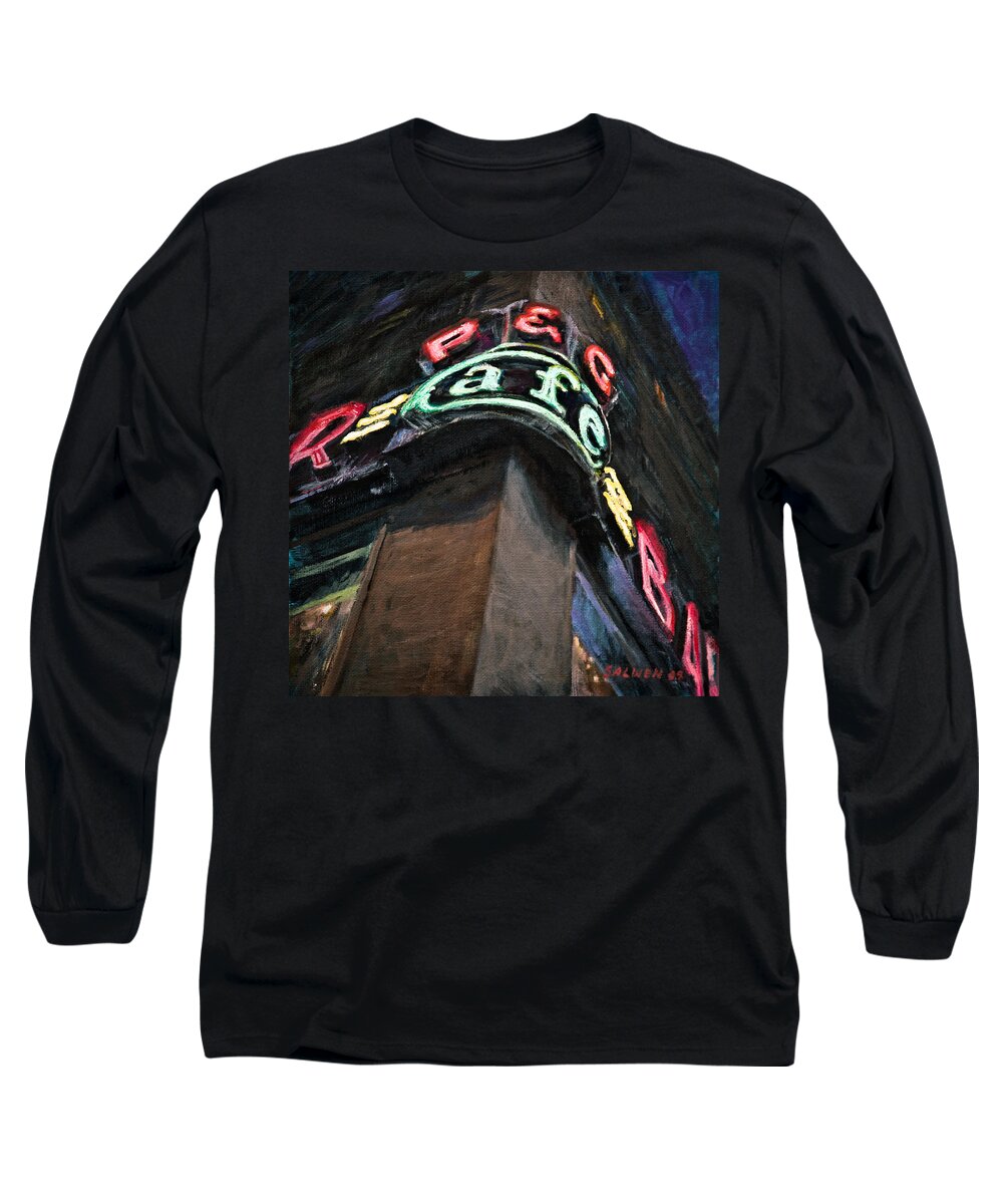 Tavern Long Sleeve T-Shirt featuring the painting P and G Cafe by Peter Salwen