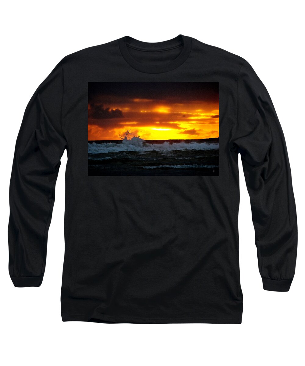 Pacific Ocean Long Sleeve T-Shirt featuring the digital art Pacific Sunset Drama by Gary Olsen-Hasek