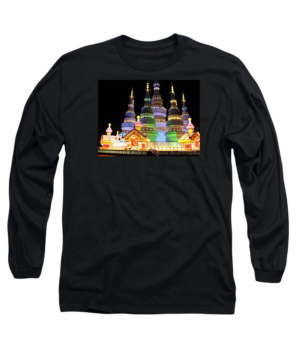 Chinese Lantern Festival Long Sleeve T-Shirt featuring the photograph Pagoda Lantern Made with Porcelain Tableware by Lingfai Leung