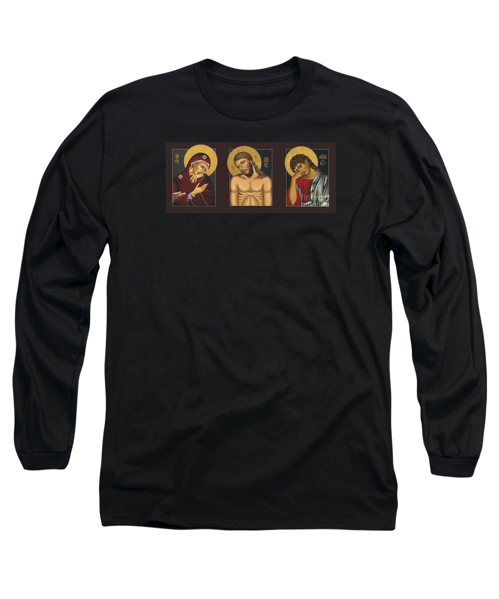 our Lady Of Sorrows jesus Christ Extreme Humility And st. John The Apostle Together In An Amazingly Powerful Triptych. Father Bill Mcnichols Long Sleeve T-Shirt featuring the painting Passion Triptych by William Hart McNichols