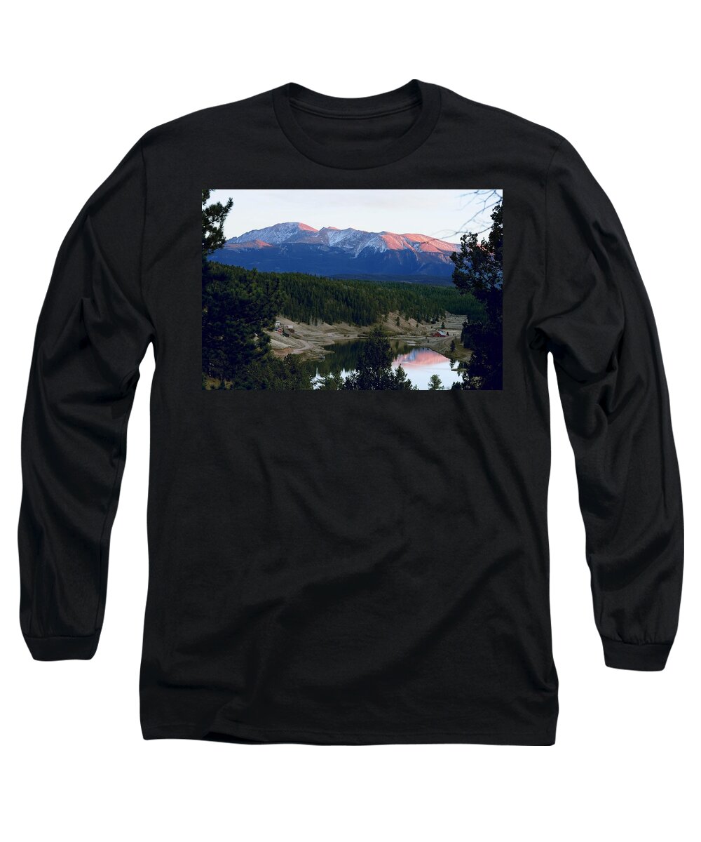 Colorado Long Sleeve T-Shirt featuring the photograph Pikes Peak Sunset by Marilyn Burton