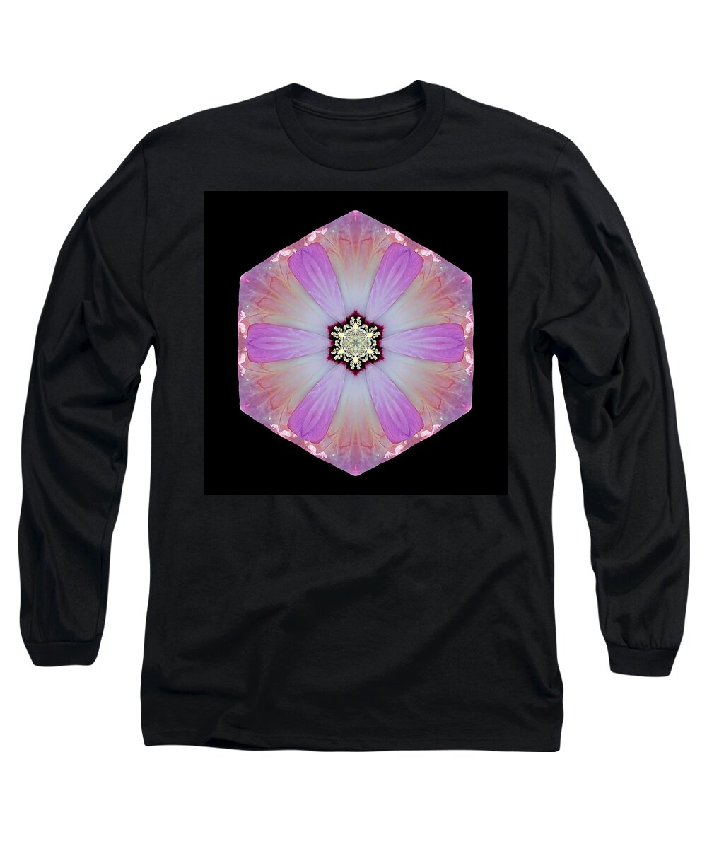 Flower Long Sleeve T-Shirt featuring the photograph Pink and White Hibiscus Moscheutos I Flower Mandala by David J Bookbinder