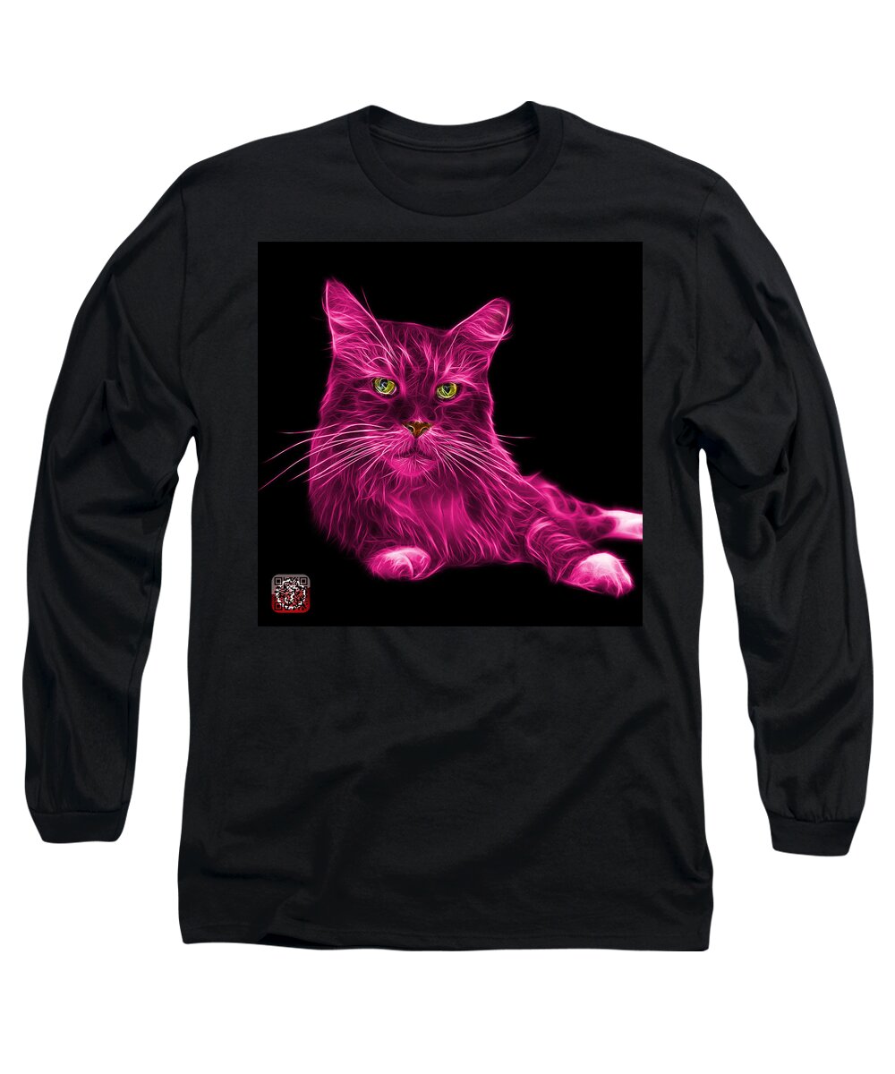 Cat Long Sleeve T-Shirt featuring the painting Pink Maine Coon Cat - 3926 - BB by James Ahn