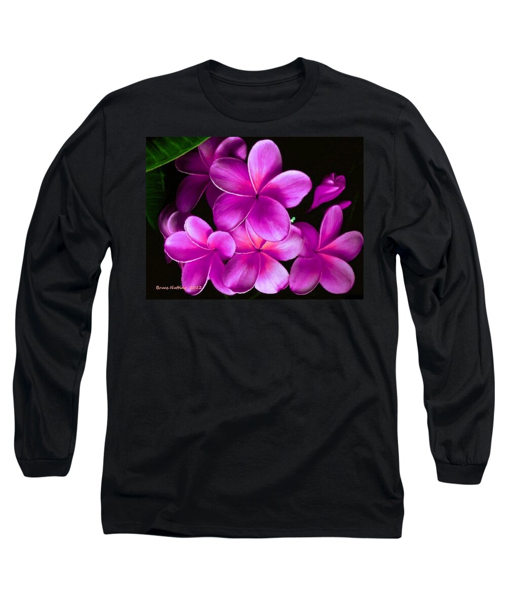 Pink Long Sleeve T-Shirt featuring the painting Pink Plumeria by Bruce Nutting