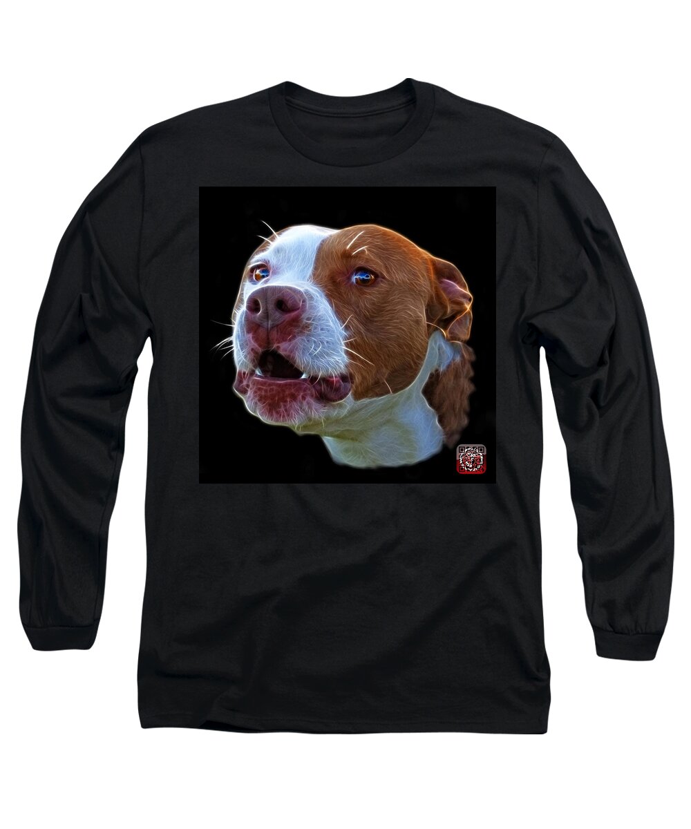 Dog Art Long Sleeve T-Shirt featuring the mixed media Pitbull 7769 - Bb - Fractal Dog Art by James Ahn