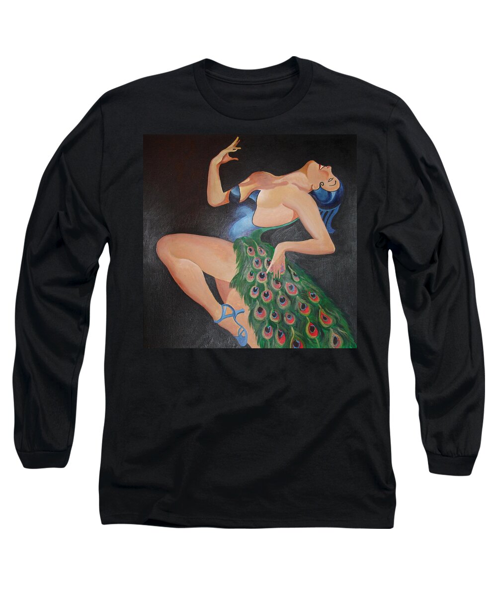 1930s Long Sleeve T-Shirt featuring the painting Pretending To Be A Peacock by Taiche Acrylic Art