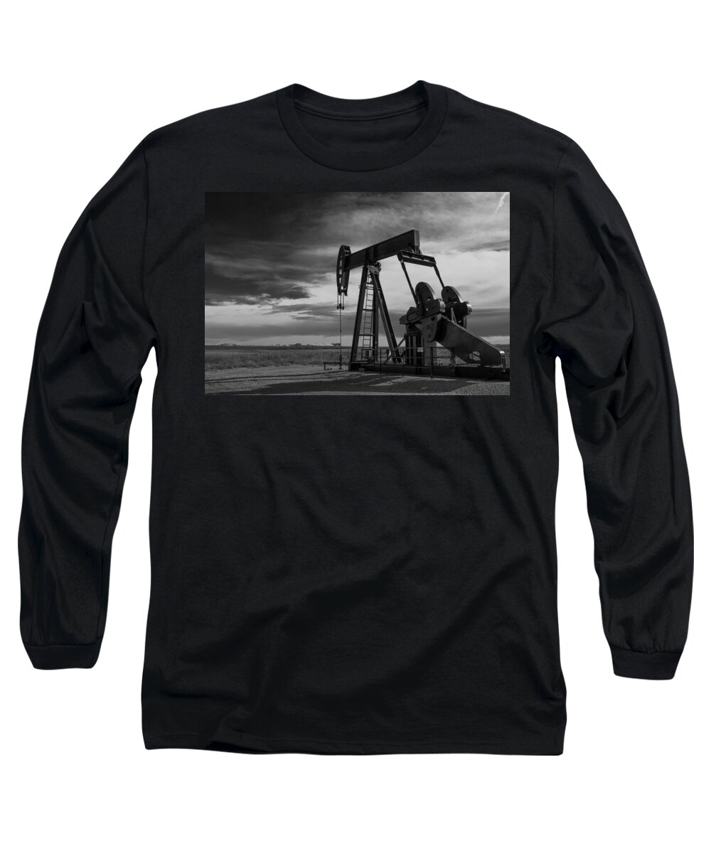 Oil Long Sleeve T-Shirt featuring the photograph Pumpjack at Work Near Denver International Airport by Tony Hake