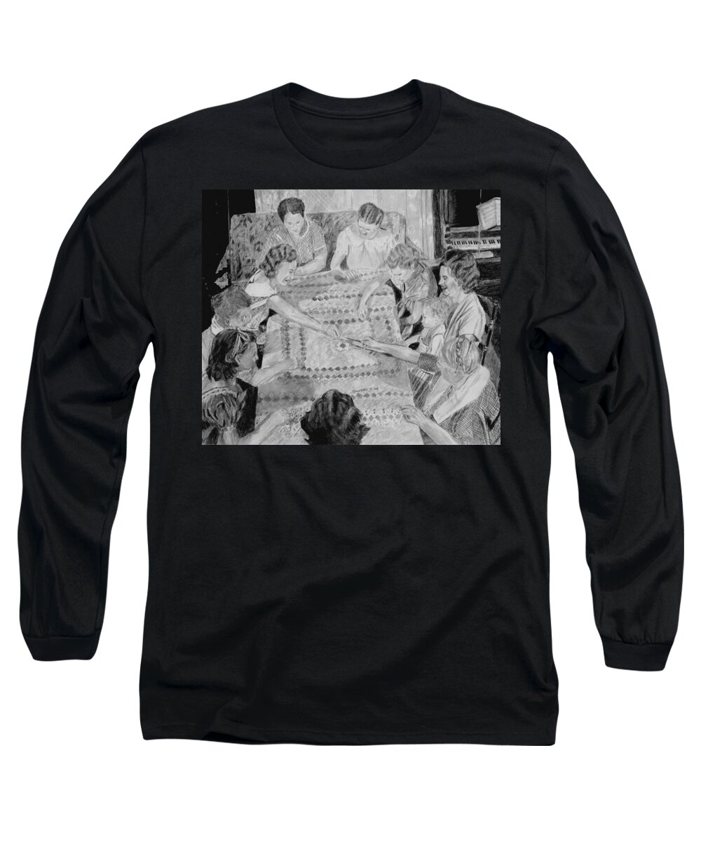 People Long Sleeve T-Shirt featuring the drawing Quilting Bee by Quwatha Valentine