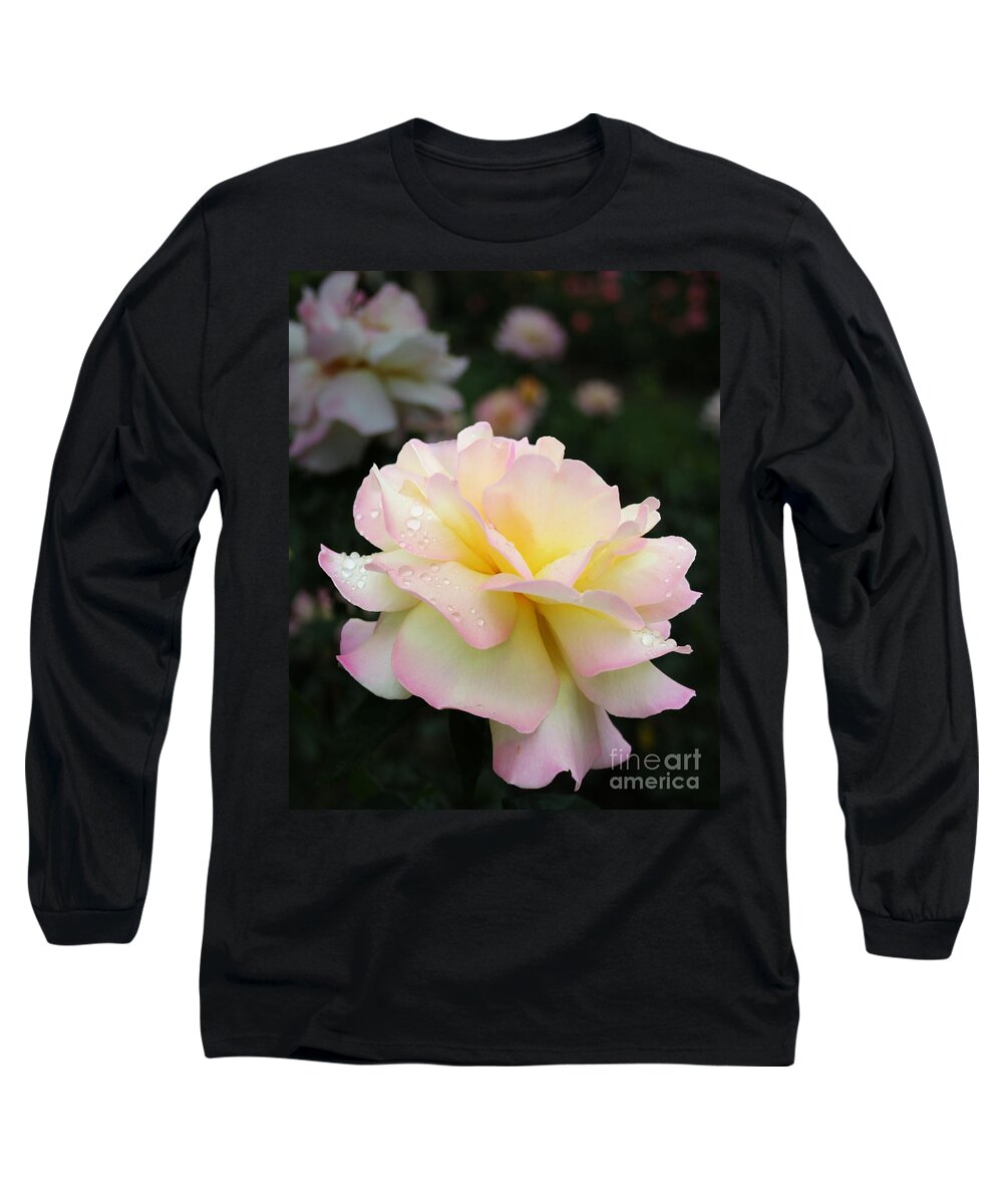 Flower Long Sleeve T-Shirt featuring the photograph Raindrops on Rose Petals by Barbara McMahon