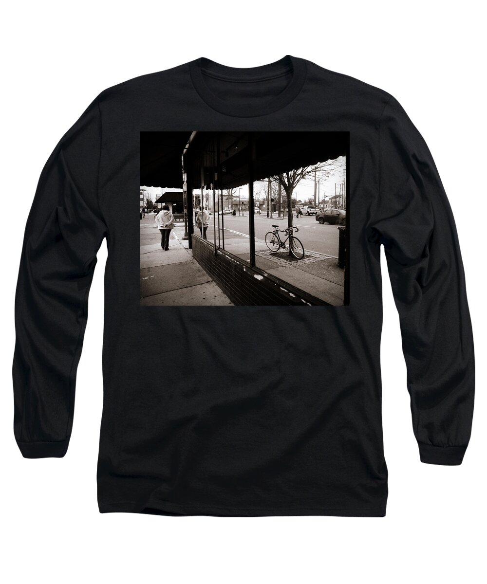 Mirror Long Sleeve T-Shirt featuring the photograph Reflections of the Street by Stacy Abbott