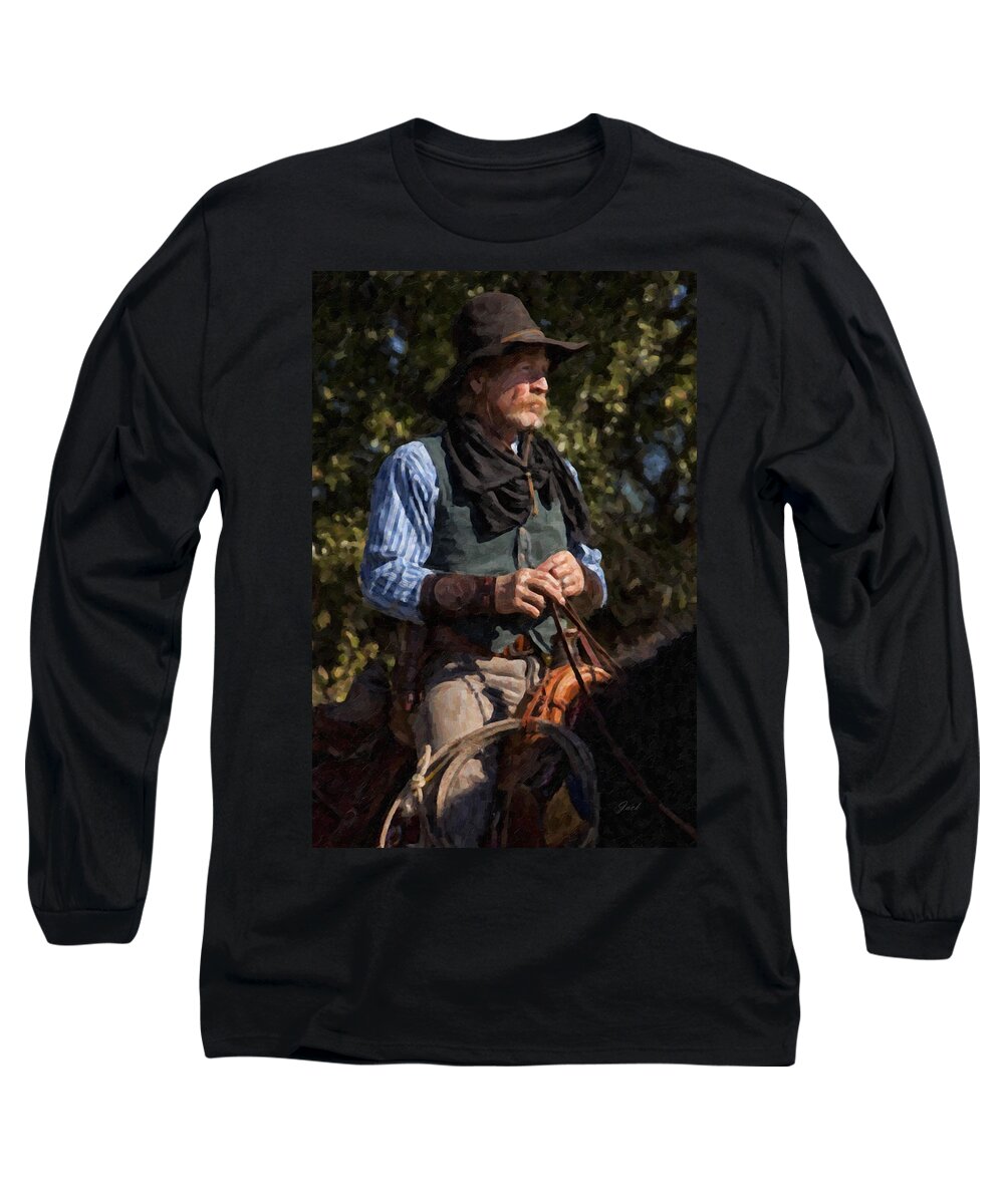 Cowboy Long Sleeve T-Shirt featuring the digital art Reins by Jack Milchanowski