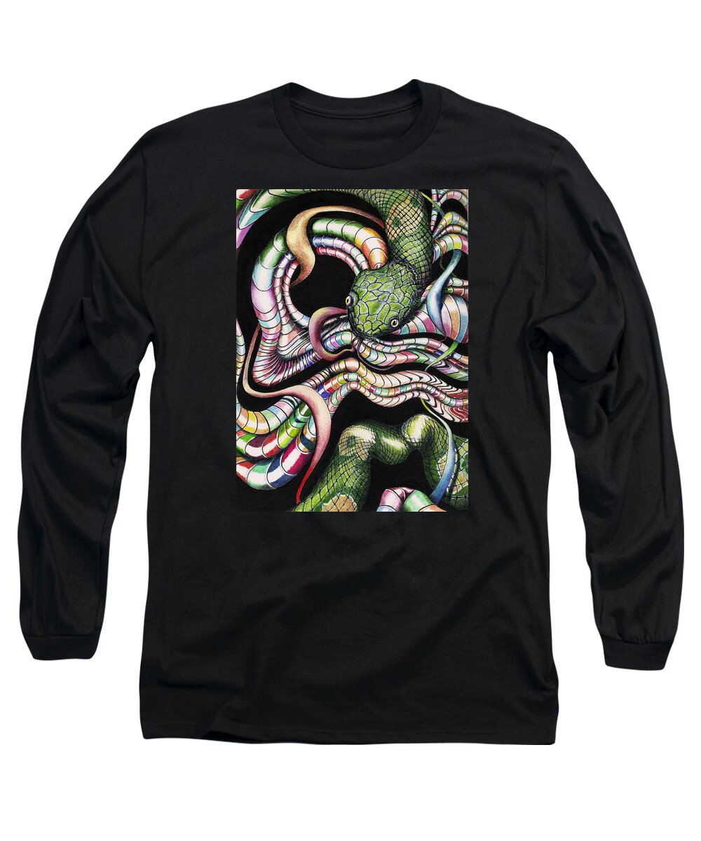 Drawing Long Sleeve T-Shirt featuring the drawing Retro Zeitgeist by David Neace