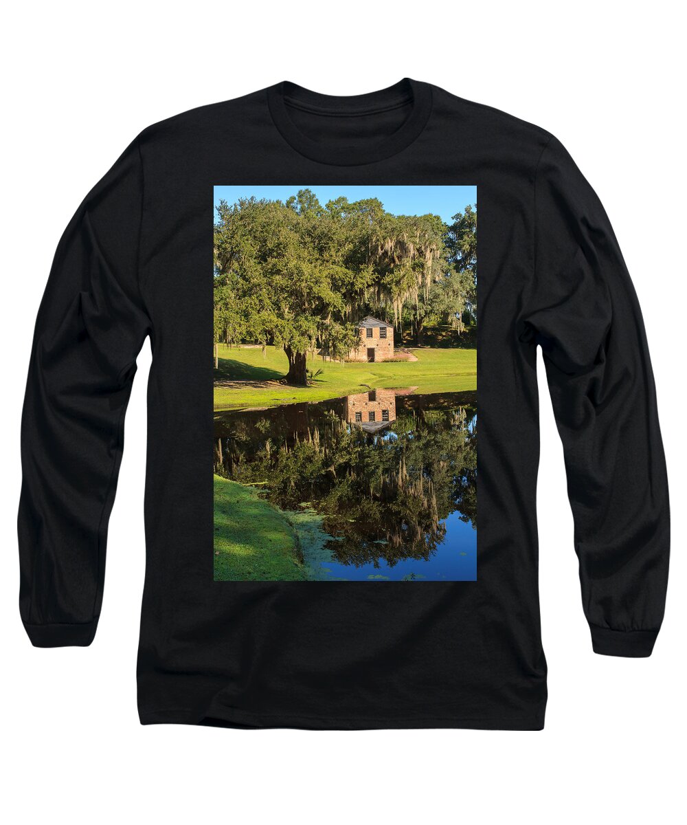 Rice Mill Long Sleeve T-Shirt featuring the photograph Rice Mill Pond Reflection by Patricia Schaefer