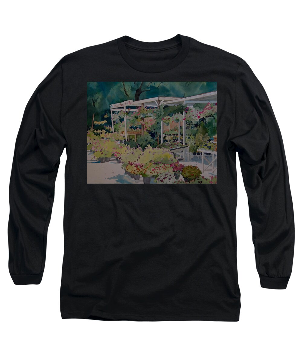 Roadside Stand Long Sleeve T-Shirt featuring the painting Roadside Stand by Terry Holliday