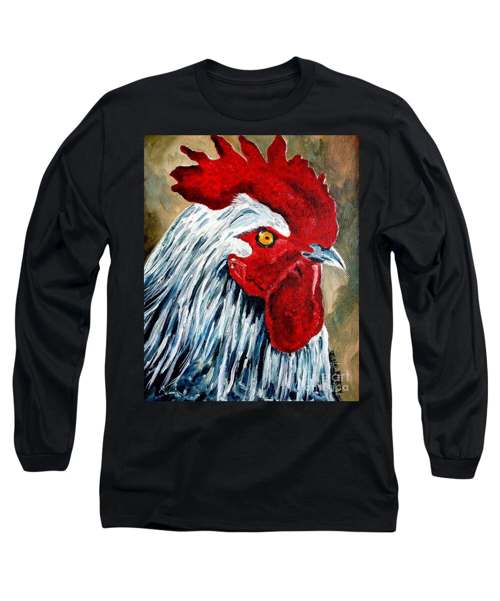 Red Long Sleeve T-Shirt featuring the painting Rooster Doodle by Julie Brugh Riffey
