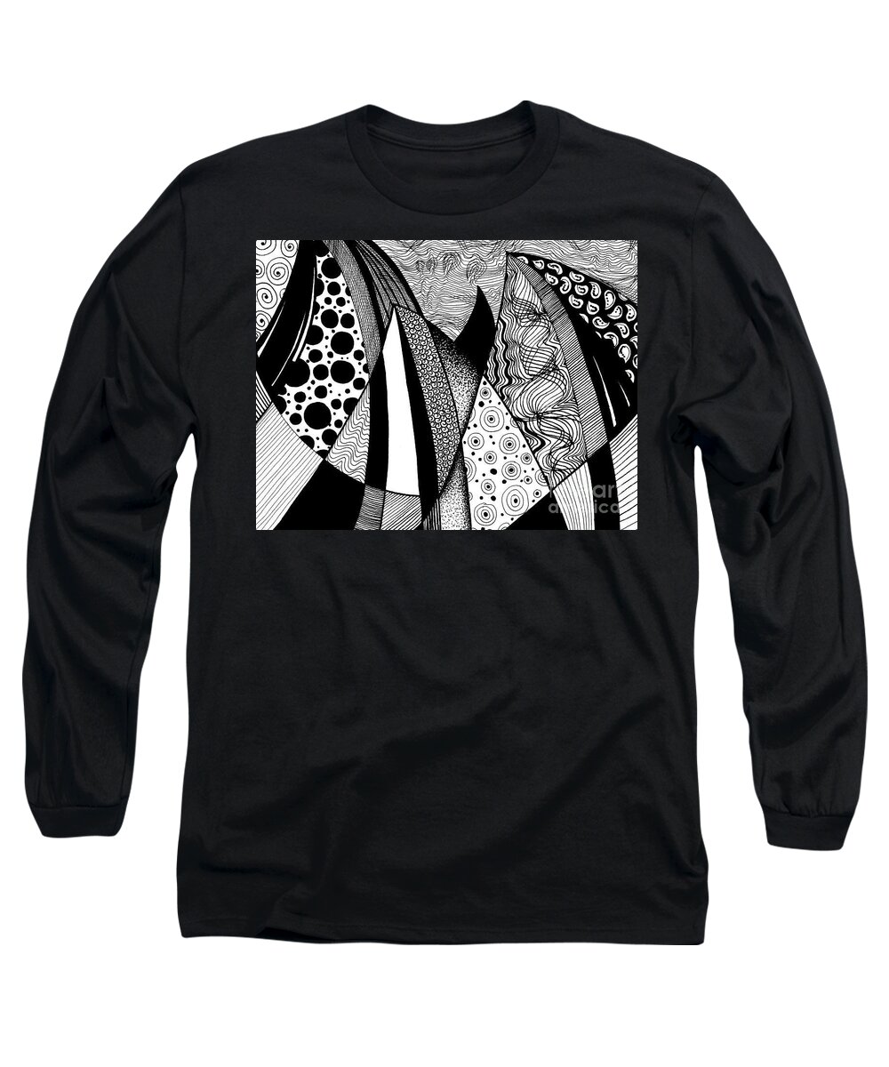 Sailing Long Sleeve T-Shirt featuring the drawing Sail Away by Lynellen Nielsen