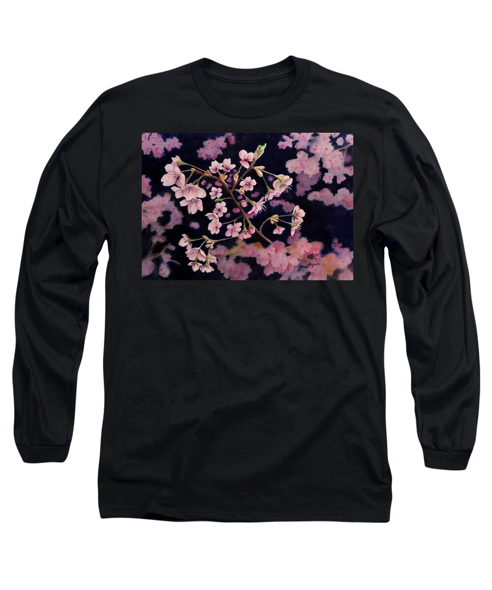 Cherry Blossom Long Sleeve T-Shirt featuring the painting Sakura in Blue by Kelly Miyuki Kimura