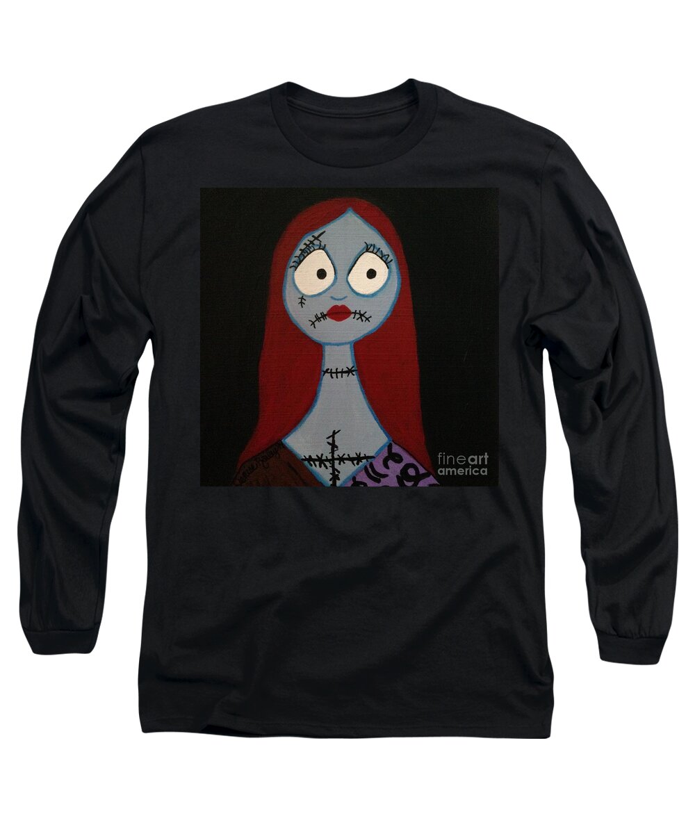 Sally Long Sleeve T-Shirt featuring the painting Sally Waits For Jack by Denise Railey
