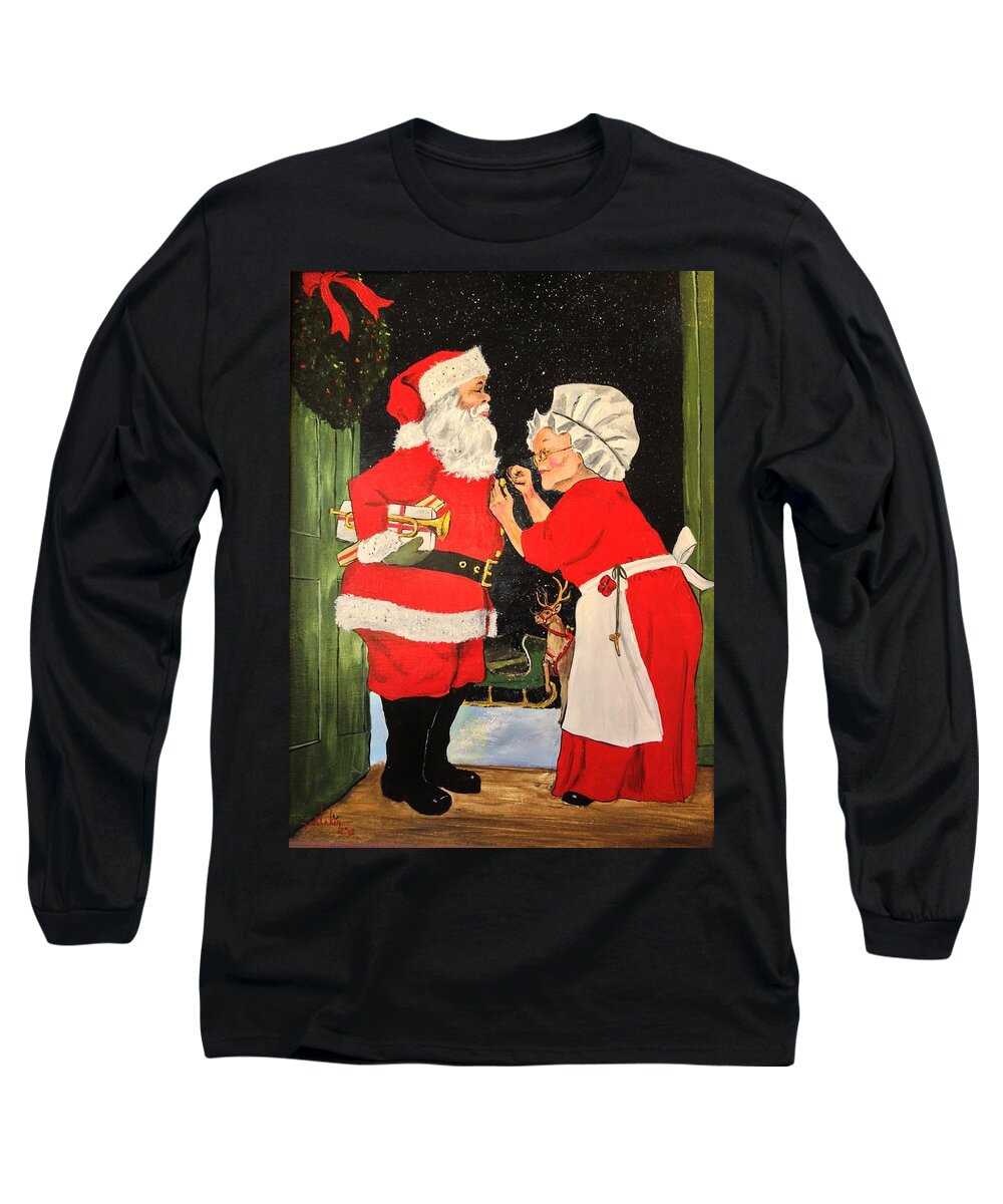 Christmas Long Sleeve T-Shirt featuring the painting Santa and Mrs by Alan Lakin
