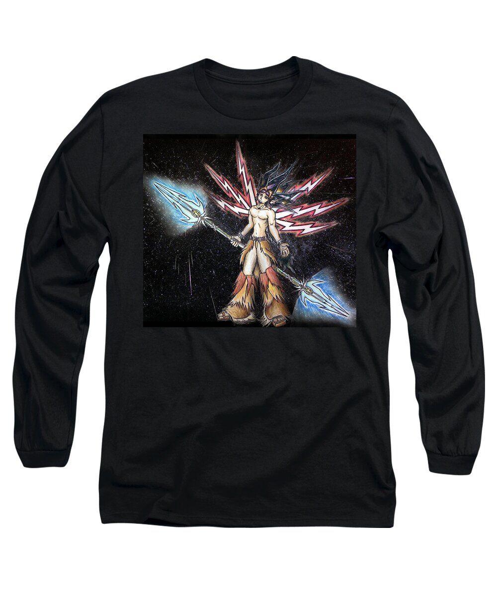 Abstract Long Sleeve T-Shirt featuring the painting Satari God of War and Battles by Shawn Dall