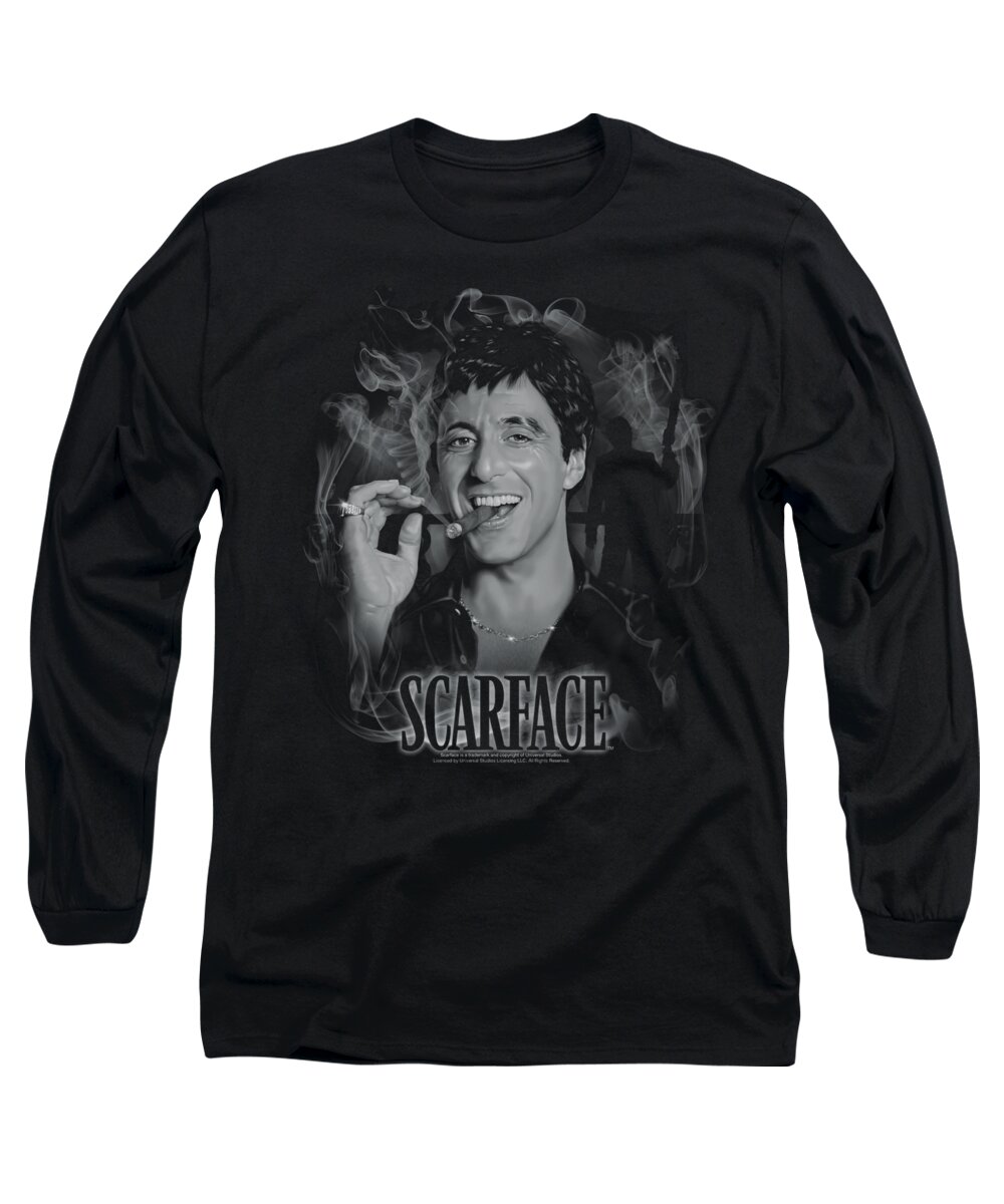 Scareface Long Sleeve T-Shirt featuring the digital art Scarface - Smokey Scar by Brand A