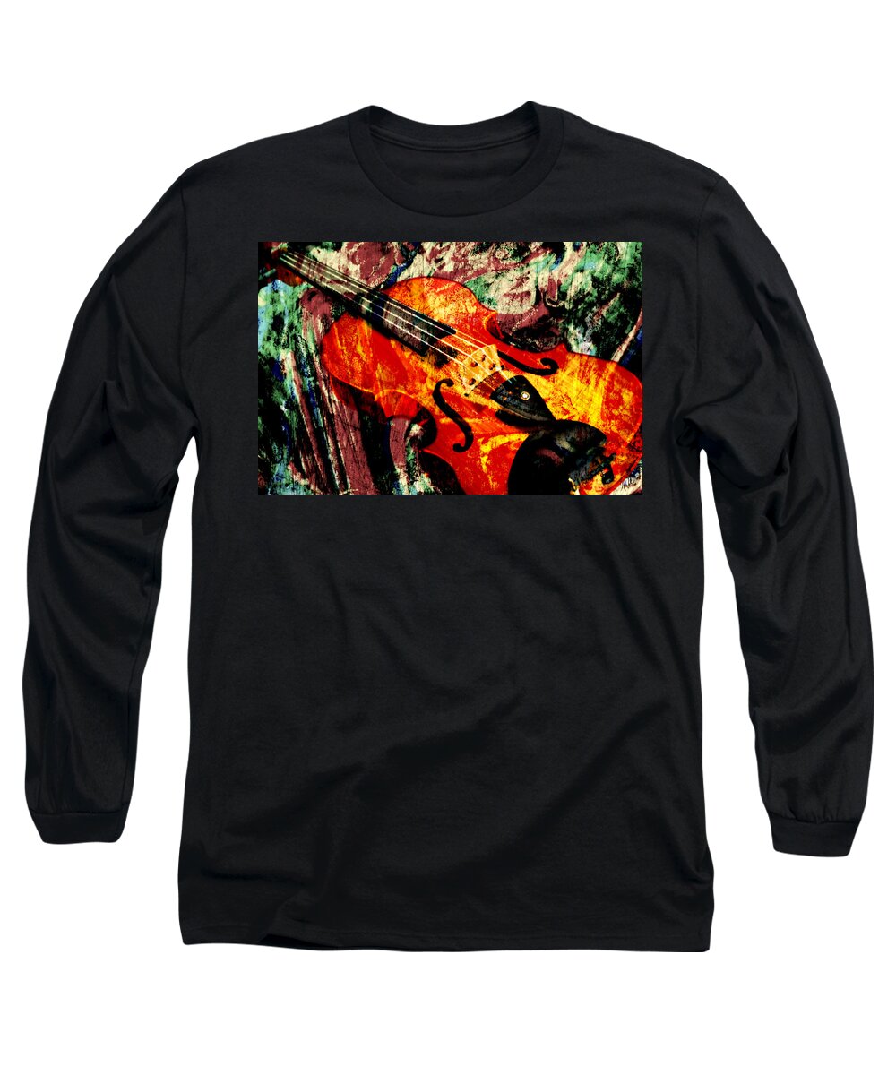 Violin Long Sleeve T-Shirt featuring the mixed media Scribbled Fiddle by Ally White