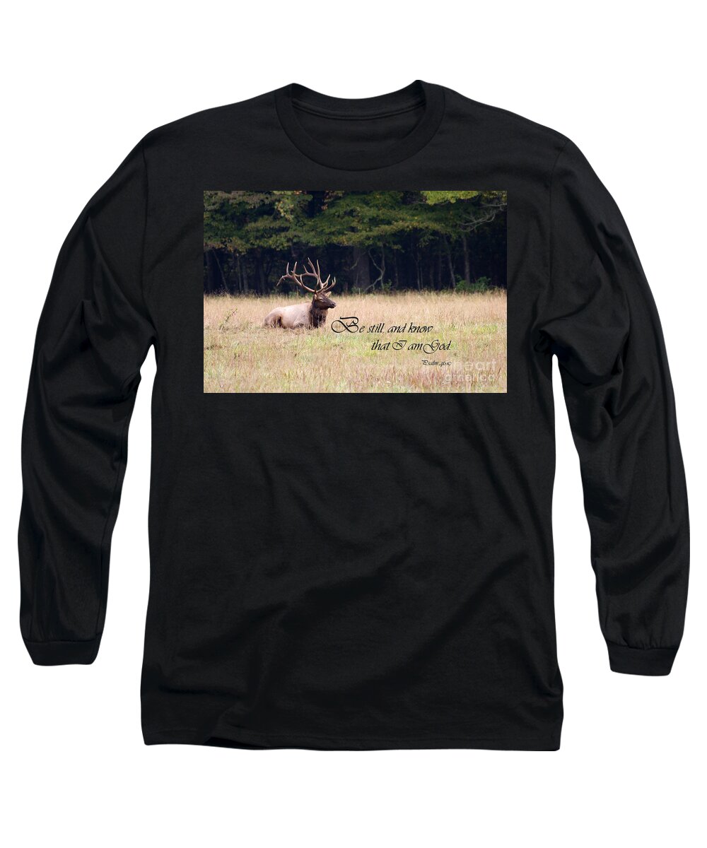 Elk Long Sleeve T-Shirt featuring the photograph Scripture Photo with Elk Sitting by Jill Lang