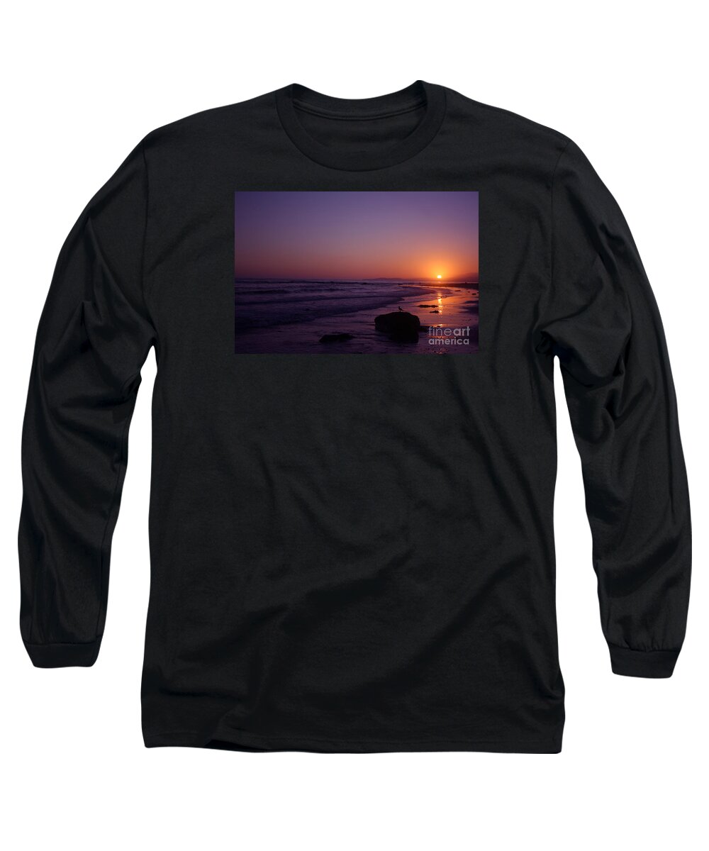 Seagull Long Sleeve T-Shirt featuring the photograph Seagull Watching the Sunset Carpinteria State Beach by Ian Donley