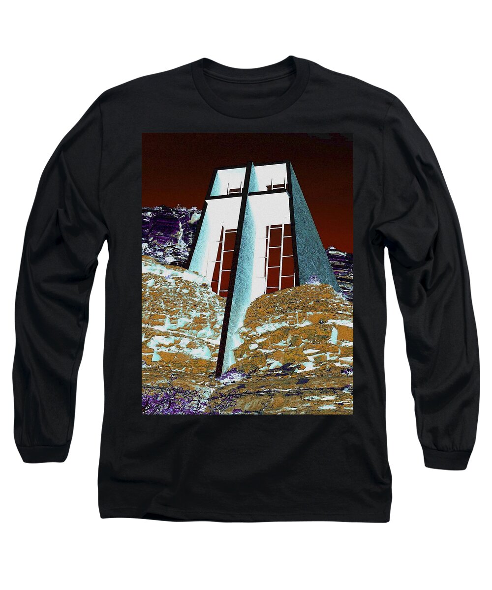 Digital Long Sleeve T-Shirt featuring the digital art Sedona Rock Church by David Hansen
