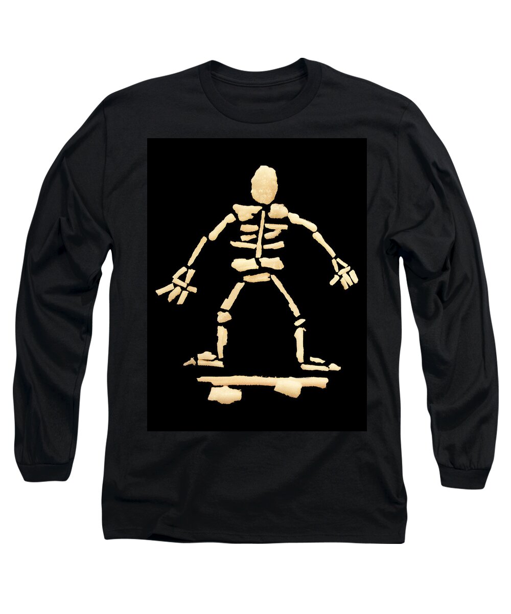Skateboard Long Sleeve T-Shirt featuring the photograph Skateboard Skeleton by Gavin Bates