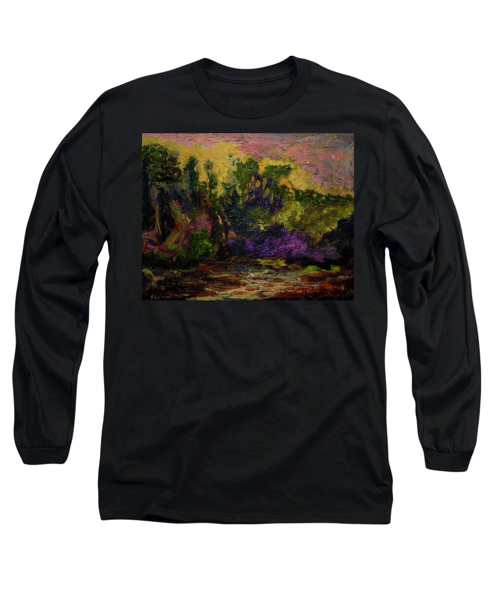 Impressionist Art For Sale Long Sleeve T-Shirt featuring the painting Southern Caribbean Mountains c. 6-25-13 by Julianne Felton