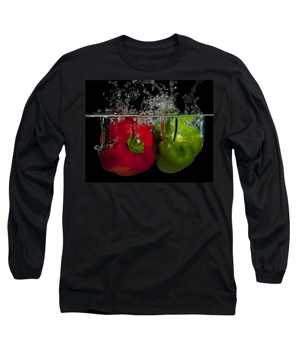 Splashing Peppers Long Sleeve T-Shirt featuring the photograph Splashing peppers by Mike Santis