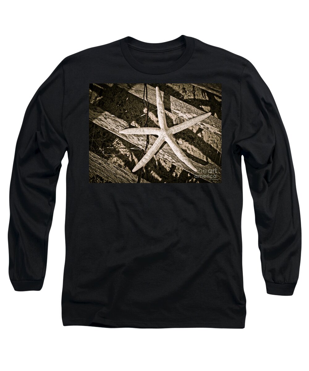 Starfish Long Sleeve T-Shirt featuring the photograph Starring Me in Sepia by Colleen Kammerer