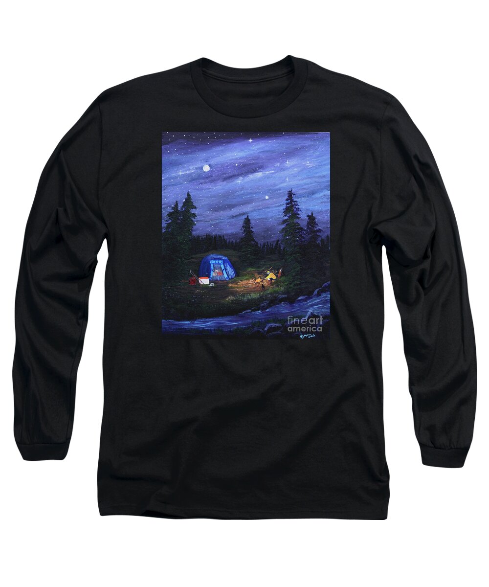 Tent Long Sleeve T-Shirt featuring the painting Starry Night Campers Delight by Myrna Walsh