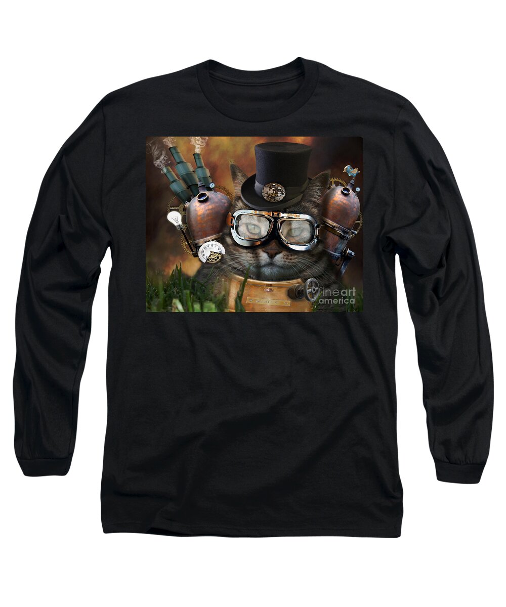 Cat Long Sleeve T-Shirt featuring the photograph Steampunk Cat by Juli Scalzi