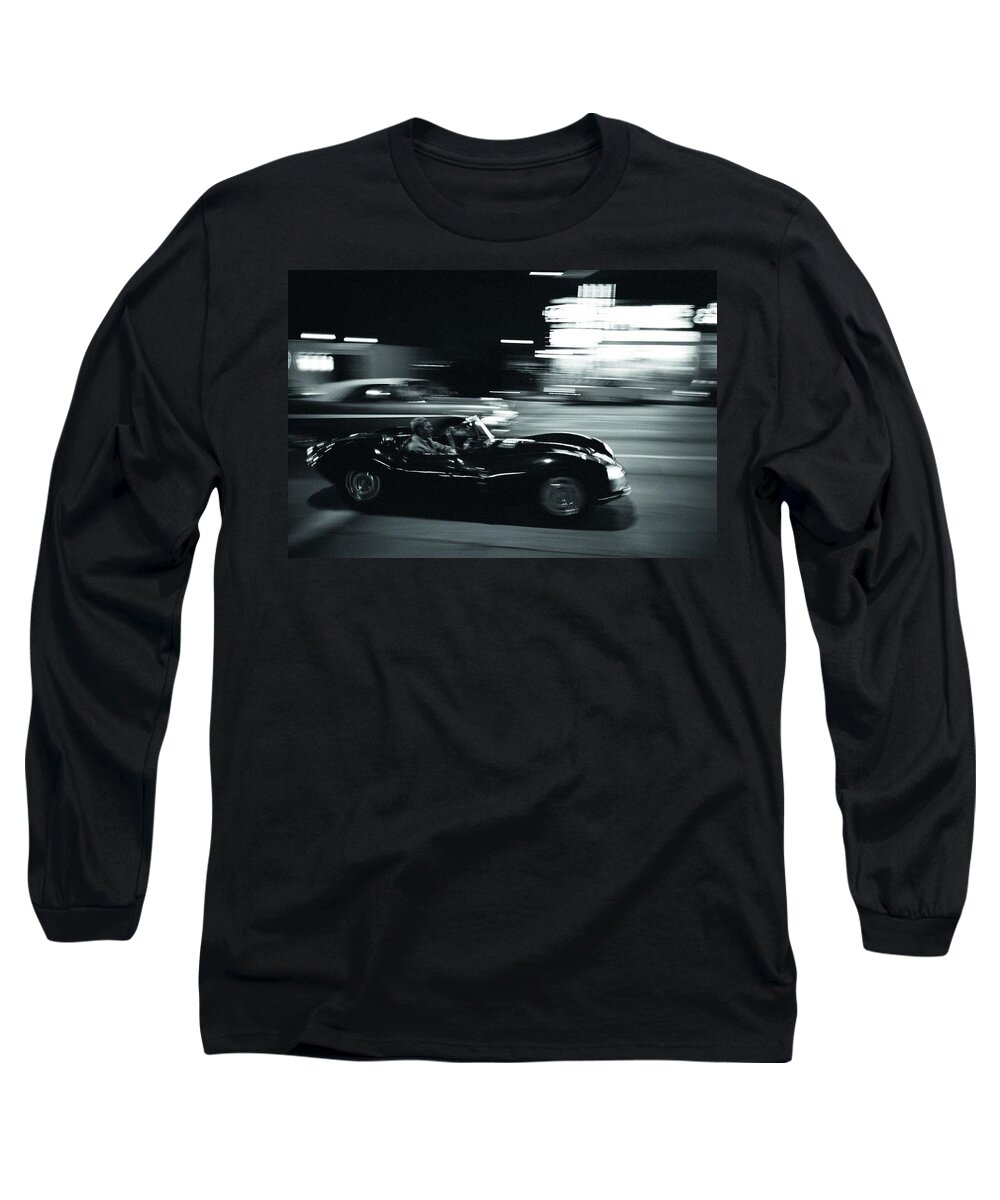 Steve Mcqueen Long Sleeve T-Shirt featuring the photograph Steve McQueen Jaguar XK-SS on Sunset Blvd by Georgia Clare