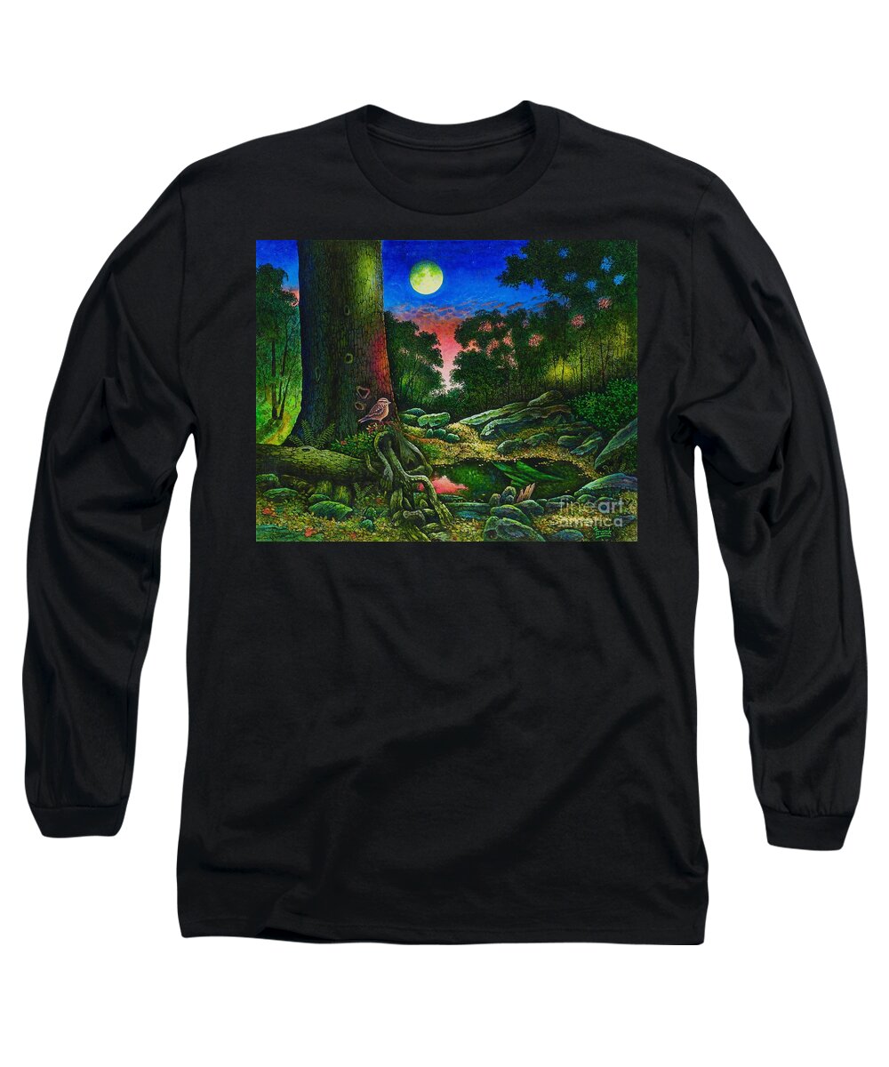 Summer Long Sleeve T-Shirt featuring the painting Summer Twilight in the Forest by Michael Frank