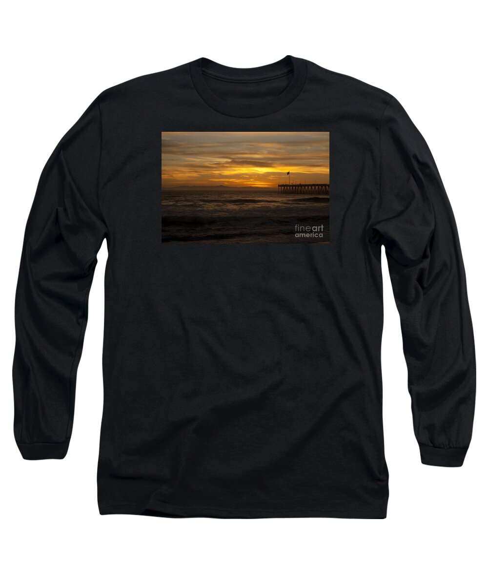 Ventura Long Sleeve T-Shirt featuring the photograph Sun Setting Behind Santa Cruz With Ventura Pier 01-10-2010 by Ian Donley