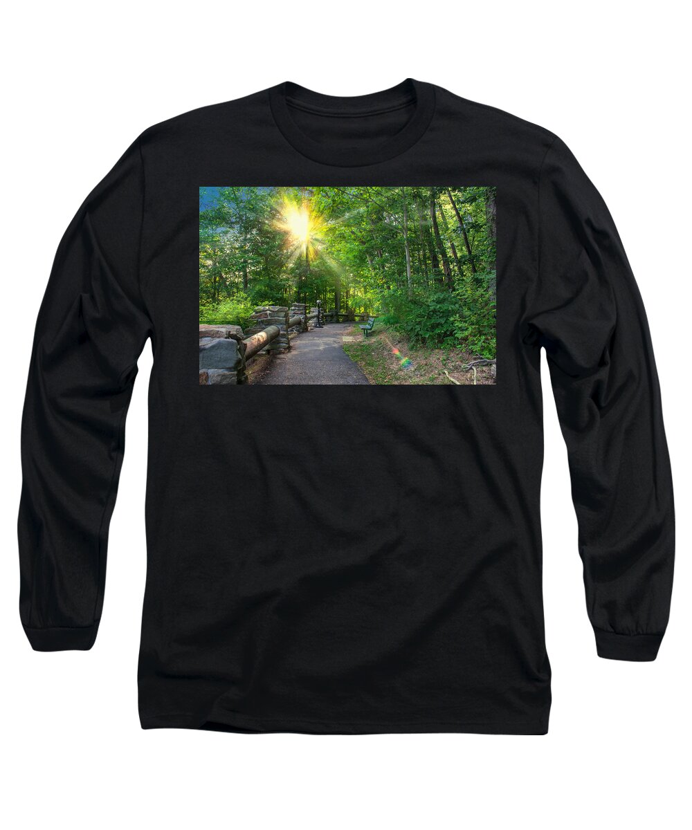 Sunlit Long Sleeve T-Shirt featuring the photograph Sunlit Path by Mary Almond