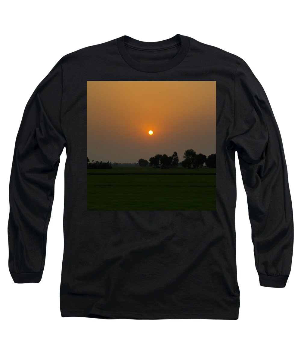 Sunset Long Sleeve T-Shirt featuring the photograph Sunset over the farm by SAURAVphoto Online Store