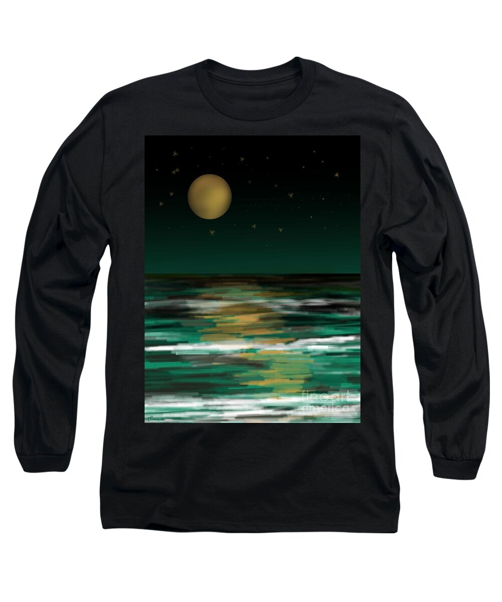 Moon Long Sleeve T-Shirt featuring the digital art Super Moon by Christine Fournier