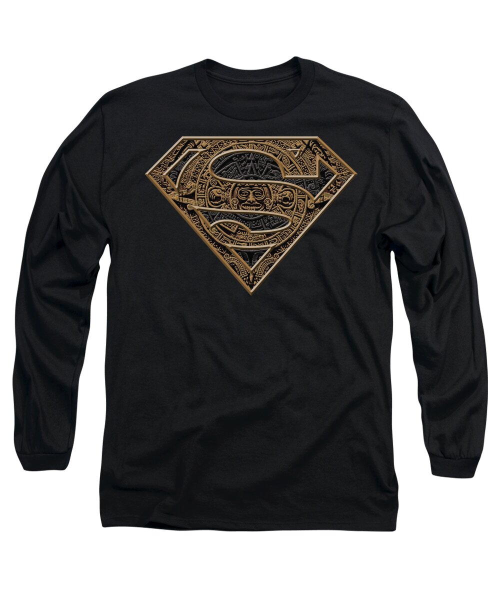 Superman Logo Long Sleeve T-Shirt featuring the digital art Superman - Aztec Shield by Brand A