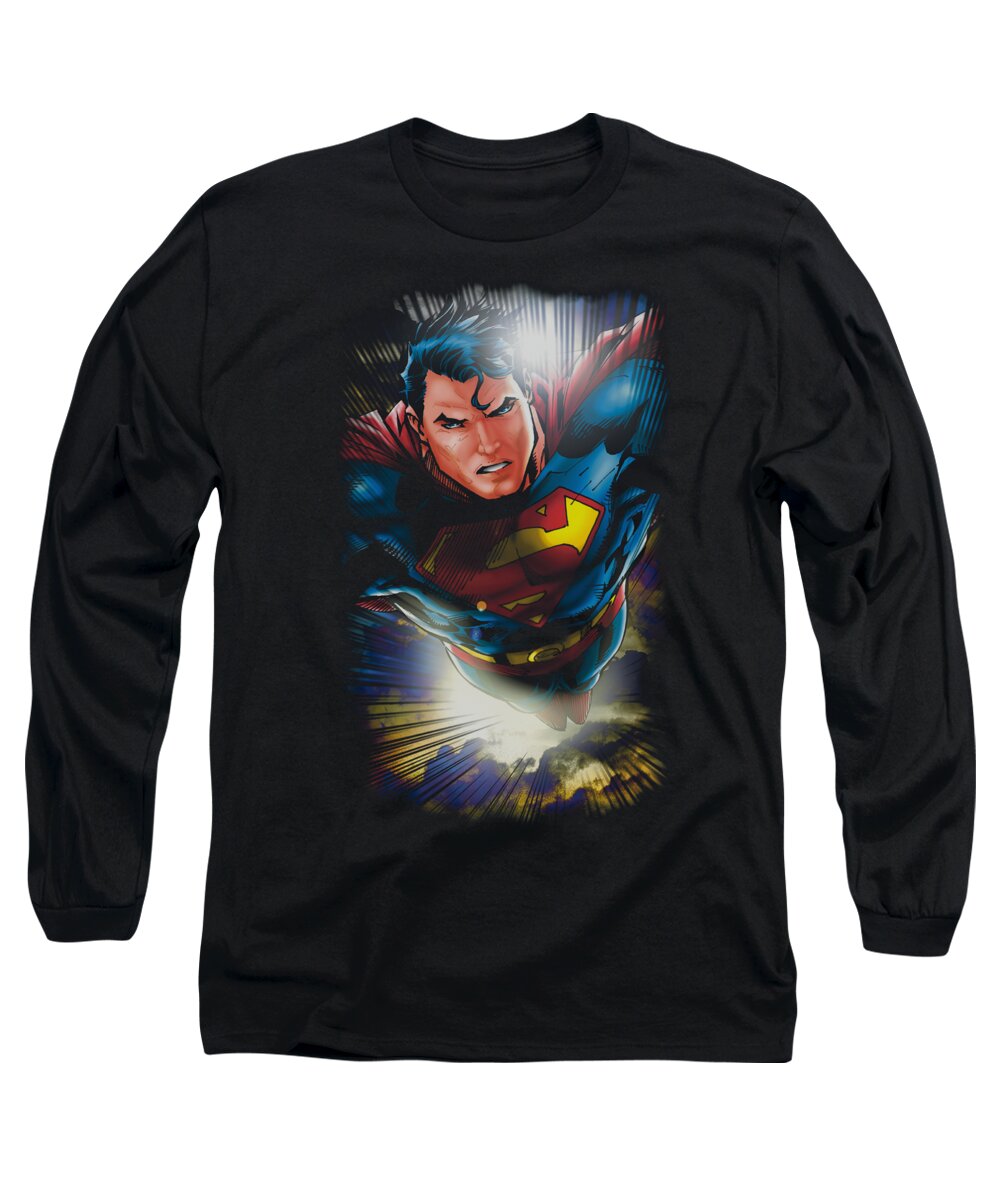 Superman Long Sleeve T-Shirt featuring the digital art Superman - In The Sky by Brand A