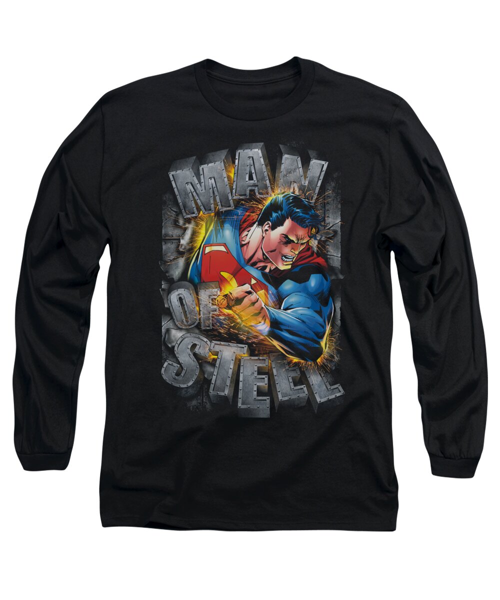 Superman Long Sleeve T-Shirt featuring the digital art Superman - Ripping Steel by Brand A