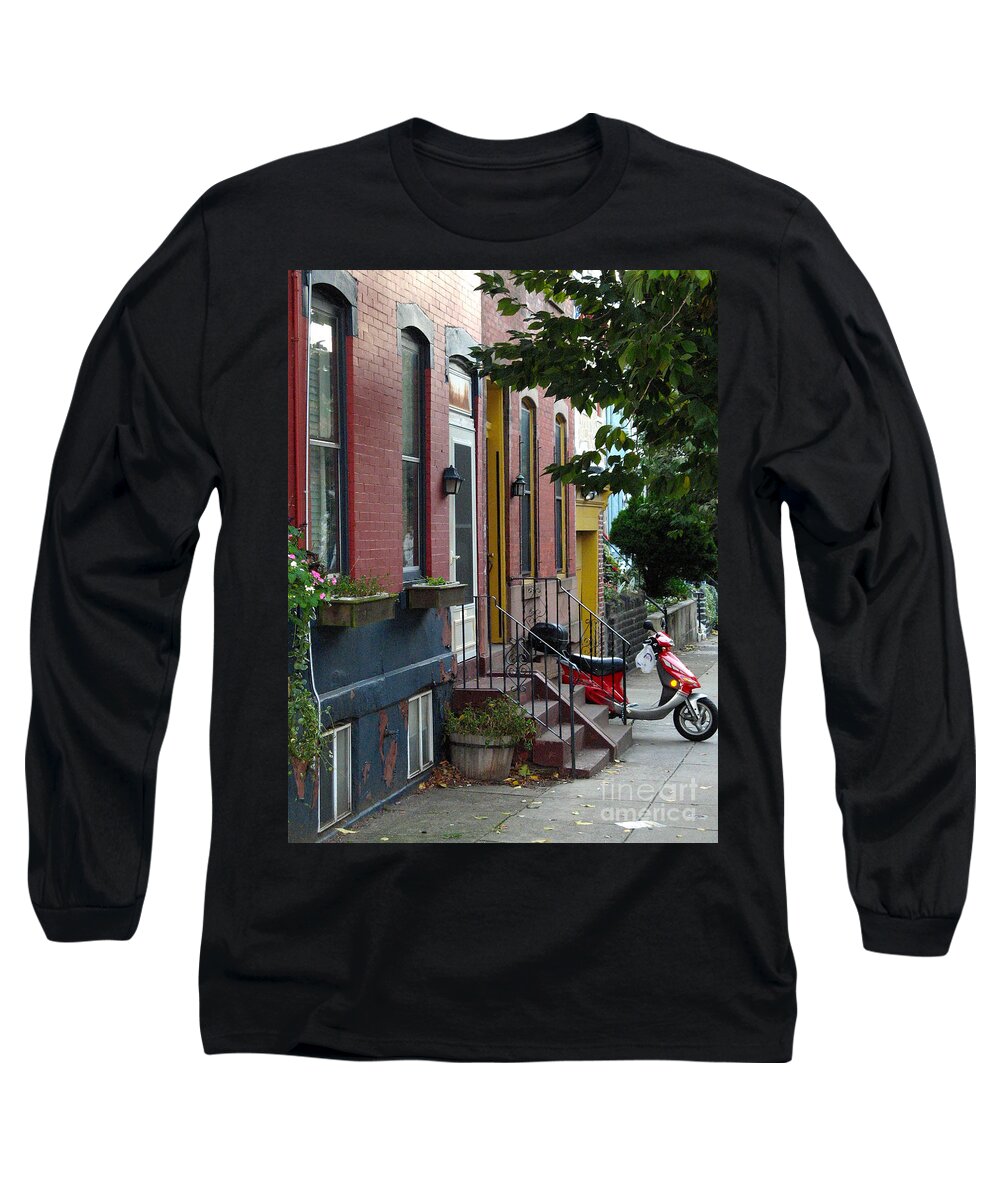 Motor Scooter Long Sleeve T-Shirt featuring the photograph Swain Street by Christopher Plummer