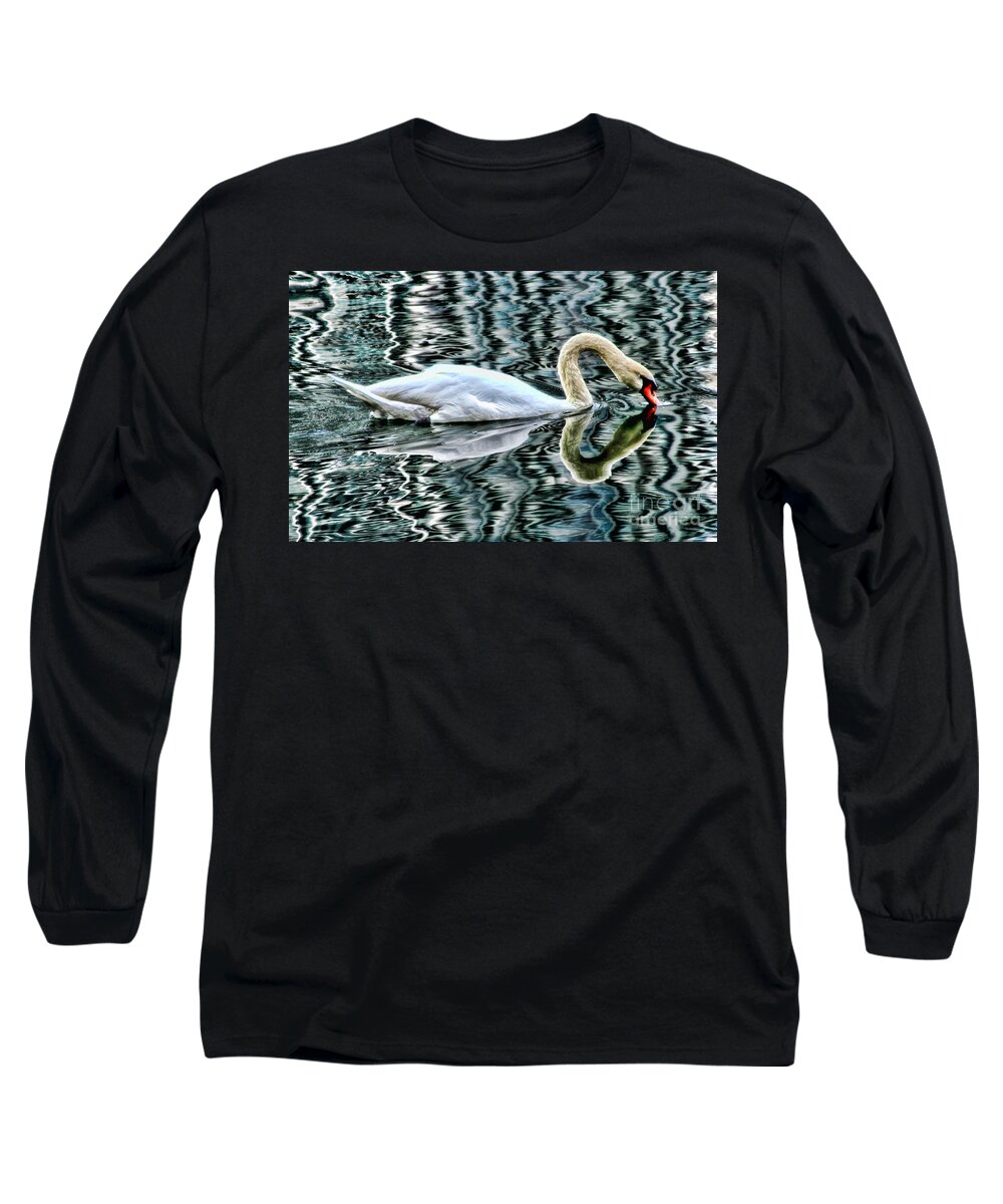 Swan Long Sleeve T-Shirt featuring the photograph Swan on Lake Eola by Diana Sainz by Diana Raquel Sainz