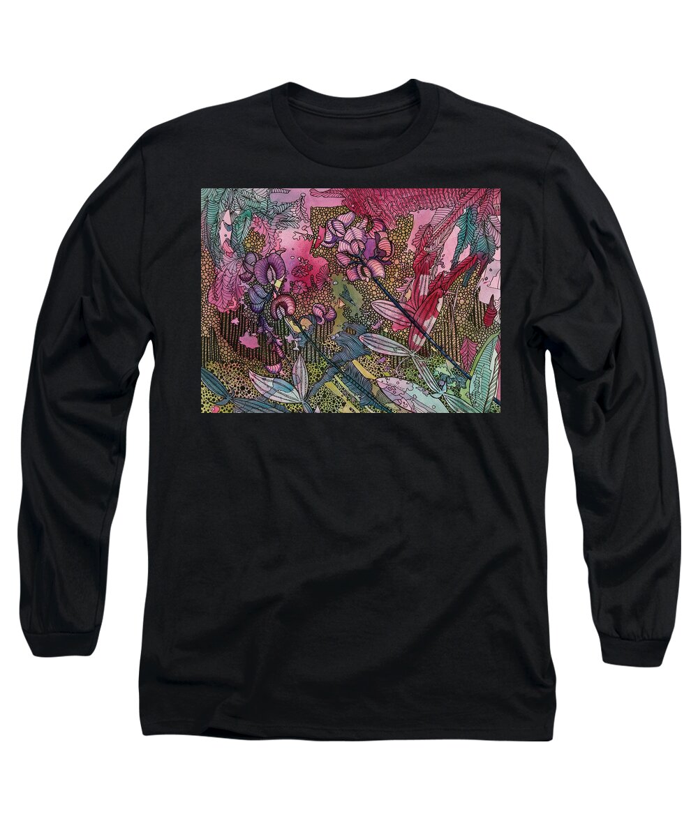 Peas Long Sleeve T-Shirt featuring the painting Sweet Peas in Bloom by Terry Holliday