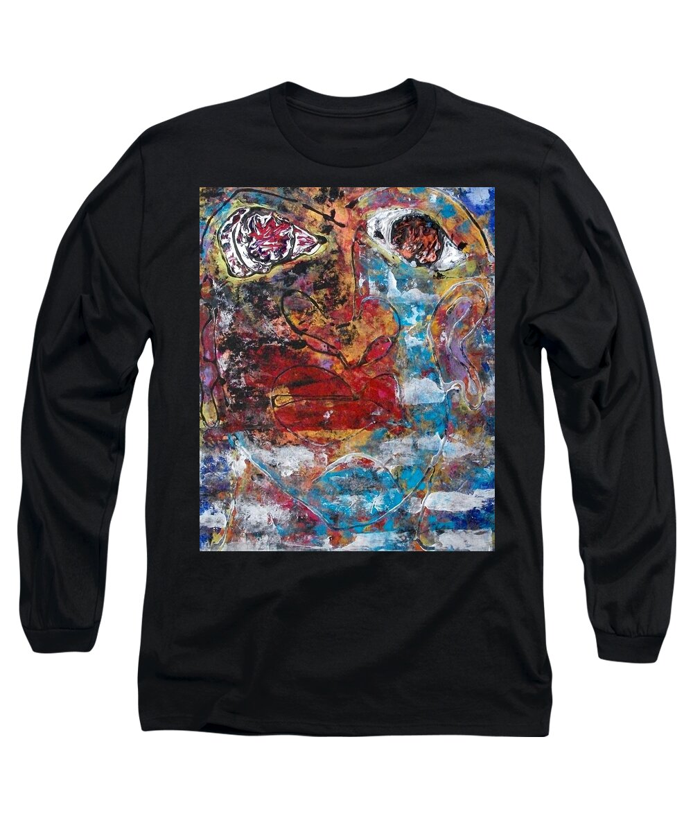 Native American Long Sleeve T-Shirt featuring the painting Tears on the Trail Native American by Cleaster Cotton